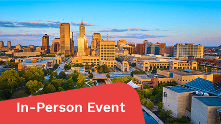 Aerial Golden Hour Cityscape with Urban Park and River - Indianapolis