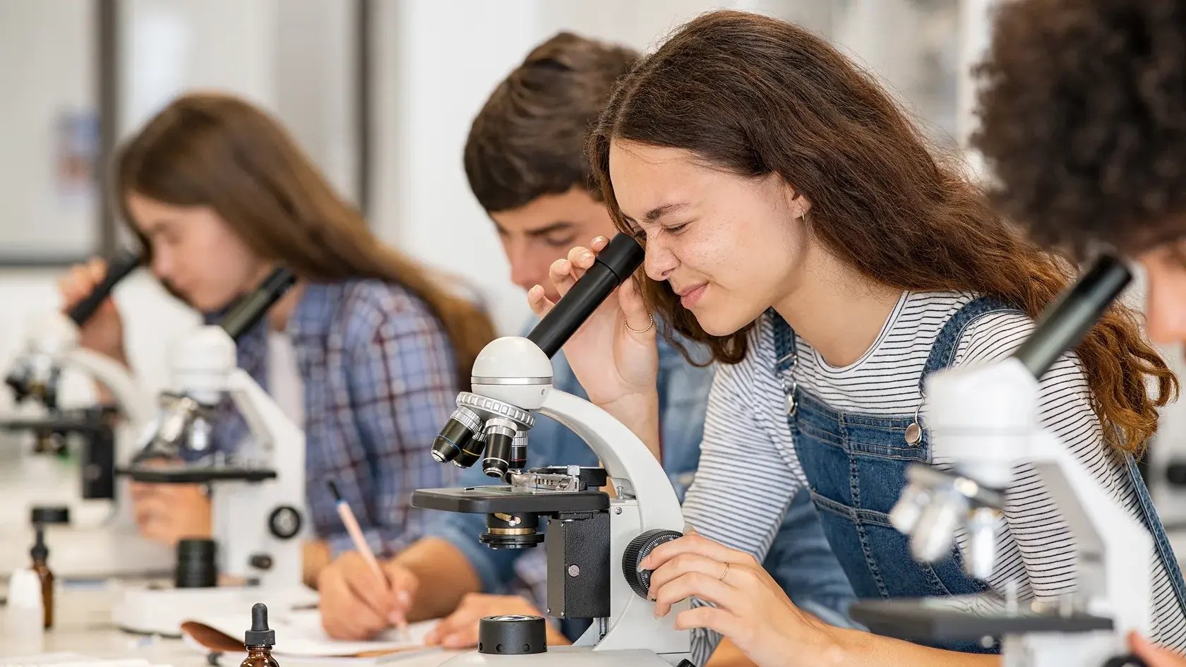 science students using microscopes