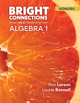 Bright Connections Algebra 1 Honors student edition cover aligned to Florida B.E.S.T. math standards