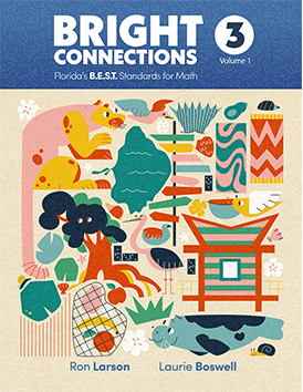 Bright Connections Grade 3 Volume 1 student edition cover aligned to Florida B.E.S.T. math standards