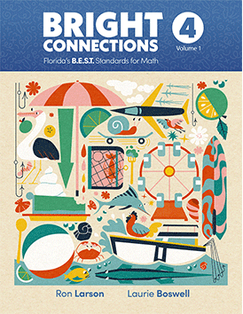 Bright Connections Grade 4 Volume 1 student edition cover aligned to Florida B.E.S.T. math standards