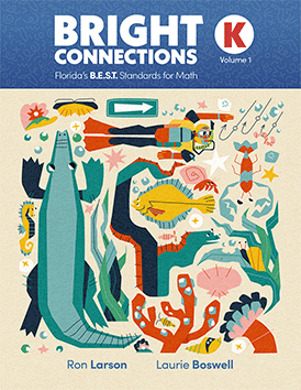 Bright Connections Kindergarten Volume 1 student edition cover aligned to Florida B.E.S.T. math standards