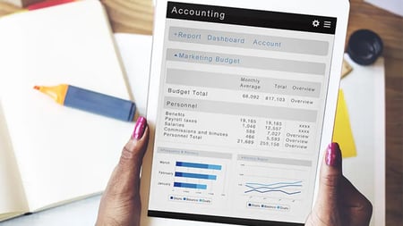 Accounting spreadsheet report with graphs and figures