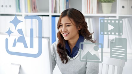 woman sitting in front of a computer screen working on an AI program