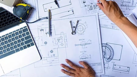 structural drawings on a desk