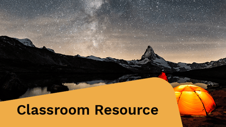 Camper under the Milky Way on a starry night. 