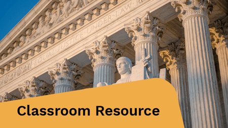 Close-up architectural detail of the U.S. Supreme Court building facade showing Corinthian columns.
