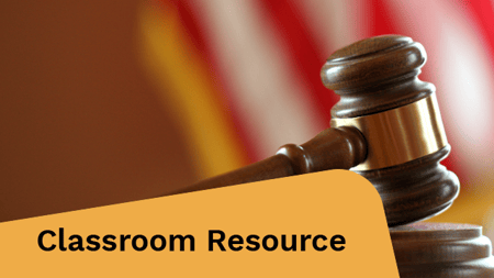 A close-up of a wooden judge's gavel, set against a blurred background suggesting an American flag.