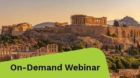 Herodium, Lycabettus and Acropolis of Athens view from Filopappou hill on a sunny summer day.