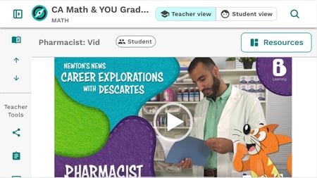 Screenshot of the Cengage School Explore platform with a CA Math & YOU video