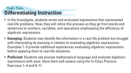 Sample from product, Nick's Notes on Differentiating Instruction