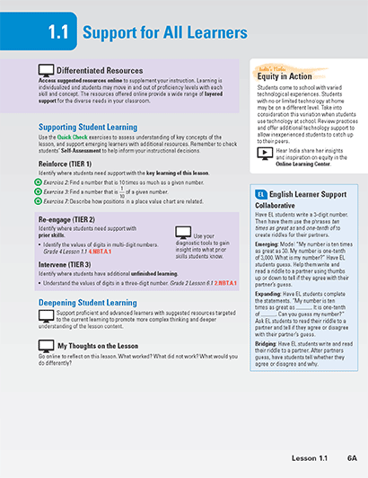 Lesson 1.1 Support for All Learners example