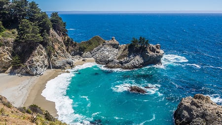 Beach and Falls, Julia Pfeiffer Beach, McWay Falls, California