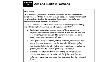 Chapter 7 Preview - Add and Subtract Fractions